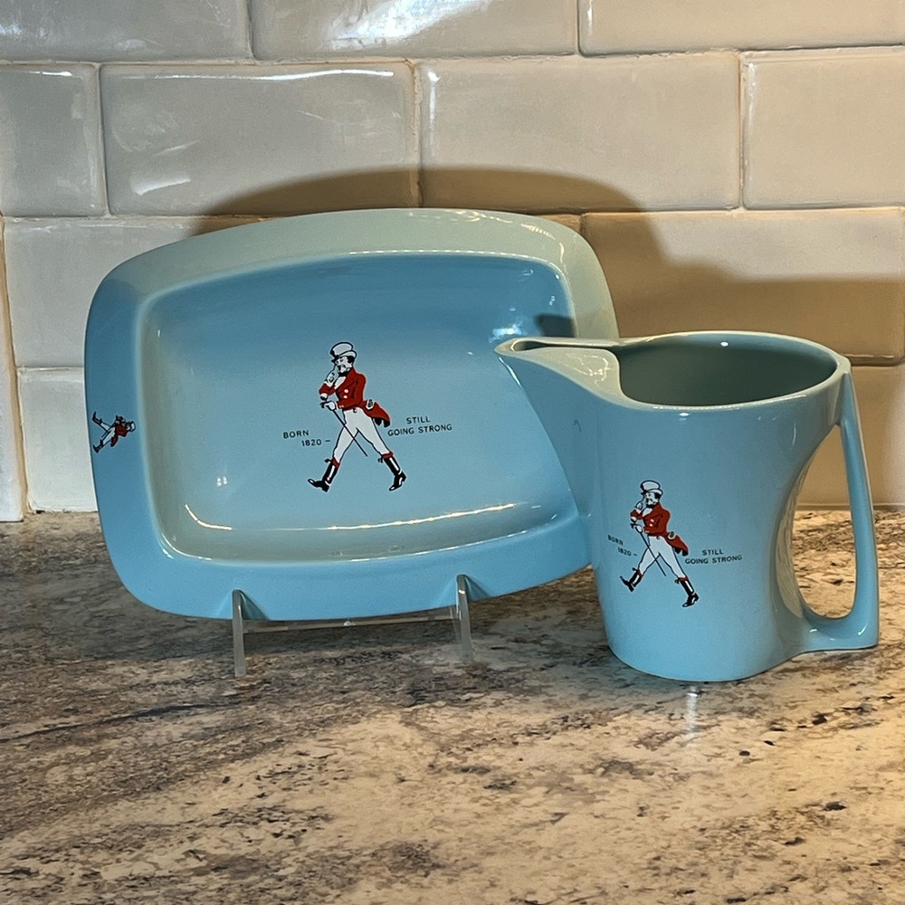 Vintage Johnnie Walker Water Pitcher & Valet Tray Made in London Wade Pottery